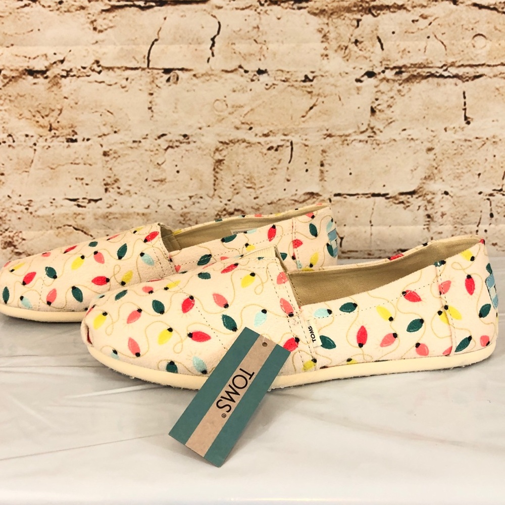 TOMS slip on shoes womens 8.5 Christmas Tree Lights Holiday New belmont